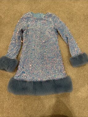 Lola + The Boys Light Blue Sequin Party Dress with Iridescent Accents